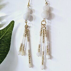 2/$27 | White Fringe Beaded Indigenous Native Earrings | Handmade Jewelry